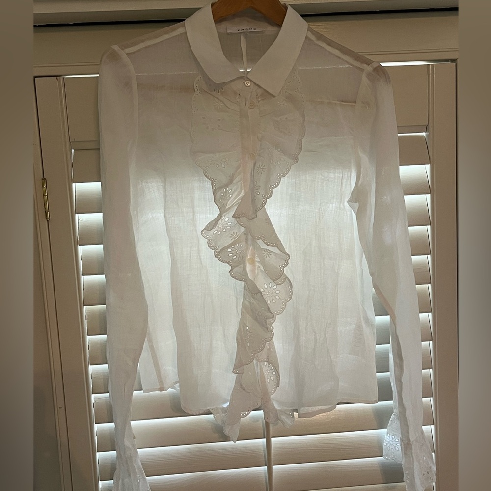 FRAME Ruffled Broderie Anglaise Ramine Shirt - Picture 3 of 9